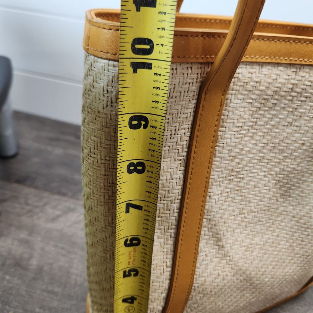 Vintage Etienne Aigner Woven Straw Summer Tote Bag Fruit Print Liner Brown - Picture 9 of 16